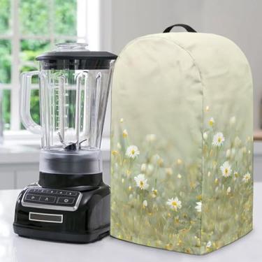 Imagem de NETILGEN Capa para liquidificador verde margarida floral com cordão, capa antiimpressão digital, à prova de poeira, resistente a manchas, cafeteira, processador de alimentos, suporte para decoração de
