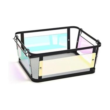 Imagem de Gourmet Basics by Mikasa Cesto de empilhamento Ava metal iridescente para escritório, cosméticos, faculdade, 30 cm, preto