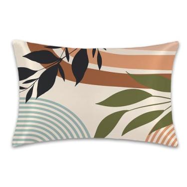 Imagem de Boho Minimalista Folhas Cetim Fronha King Size, Fronhas Macias para Cabelo e Pele Semelhantes à Seda, Fronhas com Zíper Oculto, Acessórios de Cama 50 x 91 cm, 1 Pacote