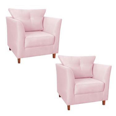 Imagem de Jogo 02 Poltrona Estofada Com Almofada Isis Recepção Consultório Suede Rosa Bebê - LM DECOR