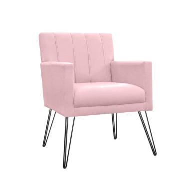 Imagem de Poltrona Decorativa Sala de Estar com Pés de Ferro Cecília Suede Rosa Bebe - LM DECOR