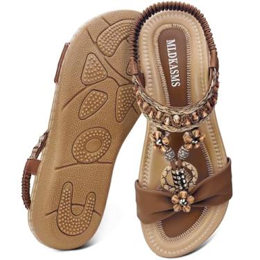 Imagem de MLDKASMS Sandálias femininas elegantes sapatilhas: sandálias ortopédicas de verão confortáveis femininas casuais praia boêmia caminhada sandália plana feminina, Marrom, 35