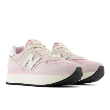 Imagem de New Balance Tênis feminino 574+, Granito rosa/rosa de meados do século, 39