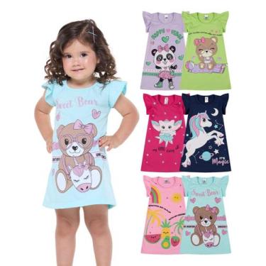 Imagem de Kit 2 Vestidos Infantil bebê menina Verão Estampados com Mangas Franzi