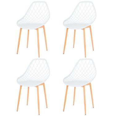 Imagem de Kit 4 Cadeiras Cloe Kaila Anm8196f Anima Office Em Polipropileno Branco Base Metal Simulando Madeira