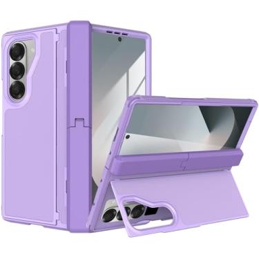 Imagem de YQODSZ Capa para Samsung Galaxy Z Fold 6 com suporte invisível, capa dobrável com suporte com proteção de dobradiça, protetor de tela frontal, carregamento sem fio, à prova de choque, capa para Z Fold