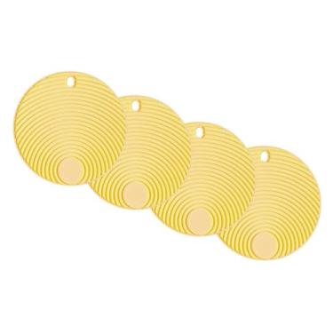 Imagem de Conjunto de Descansos de Panela Redondo de Silicone Amarelo - 4 unidades - 17x17cm - Resistente ao Calor e Deslizamento - Livre de BPA
