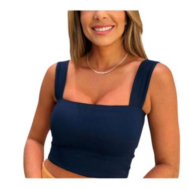 Imagem de Cropped Alça Larga Com forro duplo - Momento Vestido, G, Azul, Marinho
