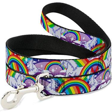 Imagem de Buckle-Down Coleira para cães Unicórnios em arco-íris brilhantes roxos 1,22 m de comprimento 1,27 cm de largura, multicolorido (DL-W32115-N)