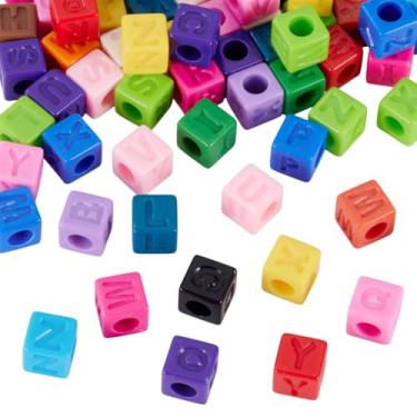 Imagem de Magibeads 150 peças de contas de acrílico com orifício grande, 12 mm, cubo do alfabeto, opaco, contas de letra maiúscula, para colar, pulseira, brinco, chaveiros, artesanato, faça você mesmo