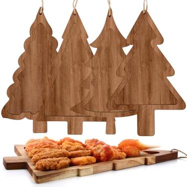 Imagem de Patelai 4 peças de tábua de corte de madeira de acácia para cozinha, tábua de corte de queijo de Natal, bandeja de charcutaria, lanche, sobremesa, prato de doces para presentes de cozinha