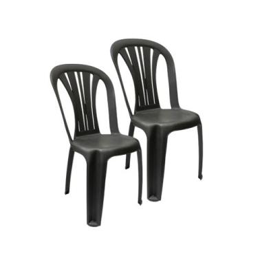 Imagem de Kit 2 Cadeira Lisboa com Encosto Vazado Preta - Poly Plast