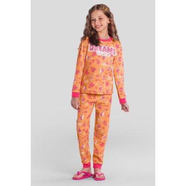 Imagem de Pijama infantil menina escrita brilha no escuro Brandili, Amarelo, 8