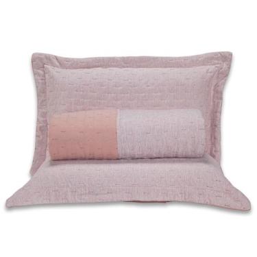 Imagem de Kit Cobre Leito Colcha Blend Percal 300 Fios Dupla Face Linho Mesclado