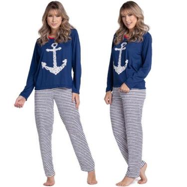 Imagem de KIT 2 Pijama Longo Malha Estampa Âncora Vekyo Confortavel Roupa Para I