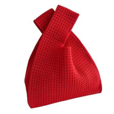 Imagem de Anopo Bolsa pequena de nó para mulheres, mini bolsa de crochê, bolsa de mão de malha sólida para viagens de praia diariamente, Vermelho vazado, One Size
