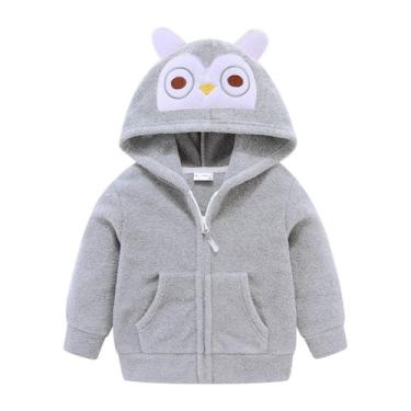 Imagem de Moletom com capuz Mud Kingdom Cute Owl Fleece, zíper completo, cinza, 