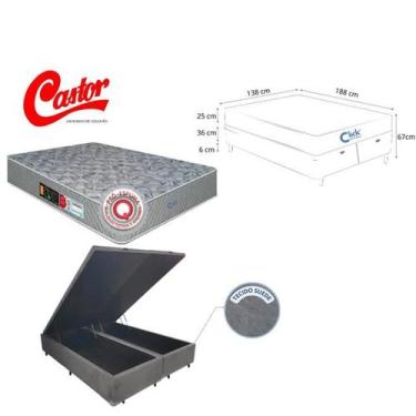 Imagem de Cama Box Baú Casal Blindada Bipartida com Colchão Castor D33 Sleep Max