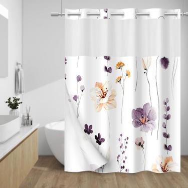 Imagem de Cortina de chuveiro WITHLOC sem gancho com forro de encaixe floral