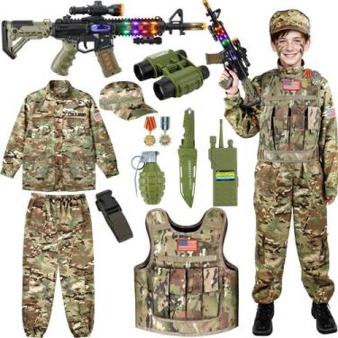 Imagem de Fantasia GIFTINBOX Army para meninos com colete militar e acessórios p