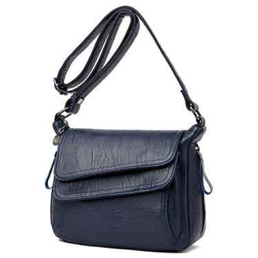 Imagem de Bigfanshu Bolsas femininas de couro macio estilo verão bolsas de luxo bolsa tiracolo de ombro, Azul, 29*14*21cm