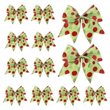 Imagem de UPSTORE 12 peças de laços de Natal 15 cm vermelho verde glitter grinalda laços decorações de árvore de natal pacote de presente ornamentos de fita para decoração de festa de casamento guirlanda