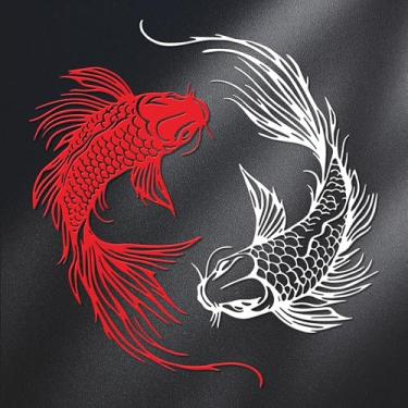 Imagem de Xedatric Arte de parede de metal Koi Fish - decoração de parede japonesa vermelha e branca complementar com design auspicioso - elegante decoração de peixe Koi para espaços zen