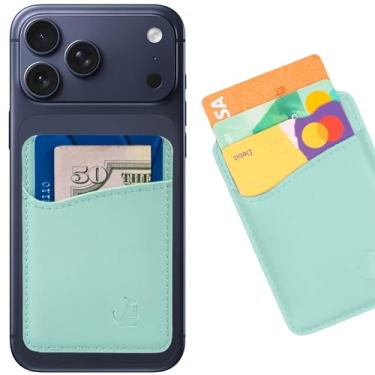 Imagem de Suporte de cartão de telefone de couro premium – Carteira adesiva para smartphones iPhone e Android – Estilo minimalista com forro antiderrapante protege até 3 cartões de canguru (couro de hortelã) da Wallaroo