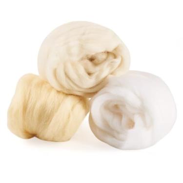 Imagem de Spritewelry Agulha de feltragem de 60 g de lã branca para feltragem de agulhas, multicolorida, amarela, macia, para feltragem, artesanato, suprimentos de fiação manual