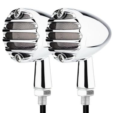 Imagem de Luzes de seta de LED universais para motocicletas pequenas balas dianteiras traseiras pisca-piscas traseiras compatíveis com Harley Iron 1200 Softail Victory Suzuki Chopper Bobber Cafe Racer (grade