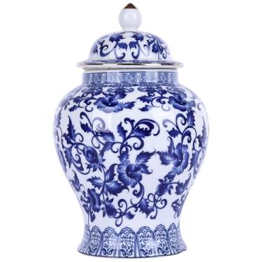 Imagem de Jarra de gengibre chinoiserie de porcelana azul e branca com tampa, frasco decorativo clássico estilo Ming-Qing, vaso de cerâmica/frasco geral para decoração de casa, frasco de gengibre decorativo