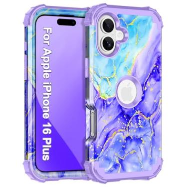 Imagem de Casetego Capa para iPhone 16 Plus, capa protetora resistente à prova de choque com três camadas de policarbonato rígido + TPU macio para meninas para Apple iPhone 16 Plus de 6,7 polegadas, violeta