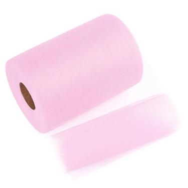 Imagem de LoomJoyz Fita de tule rosa claro 15 cm x 100 metros (91,4 m) Fita de tecido carretel ideal para saia tutu arte embrulho de presente buquê de flores artesanato casamentos arranjos florais