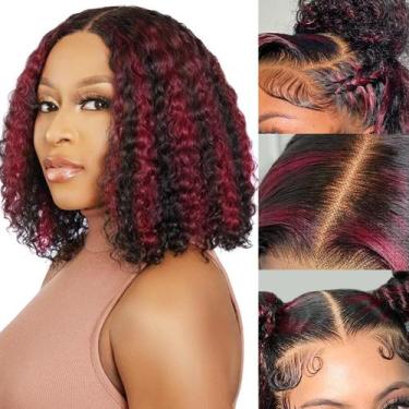 Imagem de Peruca MUGOHK Red Highlight Curly Lace Front Human Hair 25cm