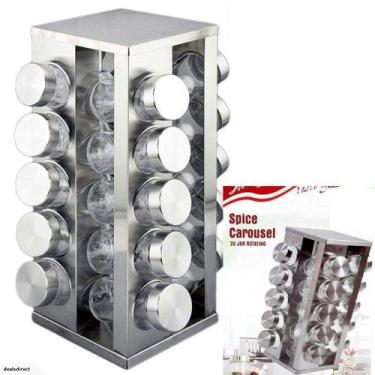 Imagem de Porta Tempero Condimento Inox 20 Potes Com Suporte Giratório - Horizon