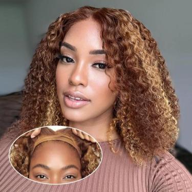 Imagem de Peruca Ailwelia Highlight Blonde Wear And Go Curly Bob 30cm