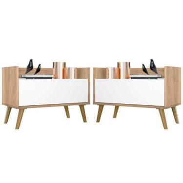 Imagem de Kit Com 2 Mesas De Cabeceira 80Cm Retrô Multimóveis V4002 Rustic/Branc
