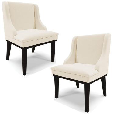 Imagem de Kit 2 Cadeiras Decorativas Sala De Jantar Base Fixa De Madeira Firenze Linho Bege/preto G19 - Gran Belo