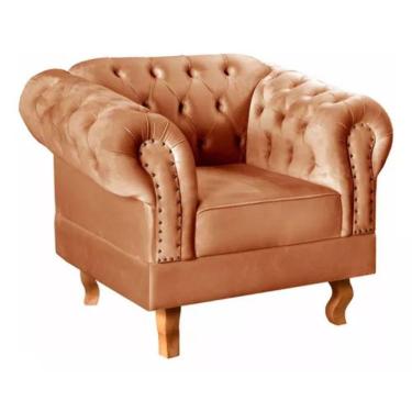 Imagem de Poltrona Chesterfield Dom Pedro Vintage Retrô Capitonê Veludo Terracota