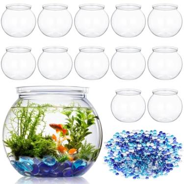 Imagem de Arrowbash 12 peças mini aquário de plástico de 765 g com 900 peças mistas de mármores de vidro plano kits de iniciante de aquário de plástico para decoração de aquário para casa, mesa, escritório