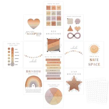 Imagem de Conjunto de 12 pôsteres de cuidados com a saúde mental, 30,5 x 23,5 cm, decoração de escritório, pôster educacional, a roda da emoção, adesivo de arte de parede para sala de aula, sala de aula