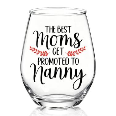 Imagem de TOUNER The Best Moms Get Promoted To Nanny Taça de vinho sem haste, anúncio engraçado de gravidez presentes de taça de vinho para mulheres mãe avó avó, presentes reveladores de gravidez para mãe avó