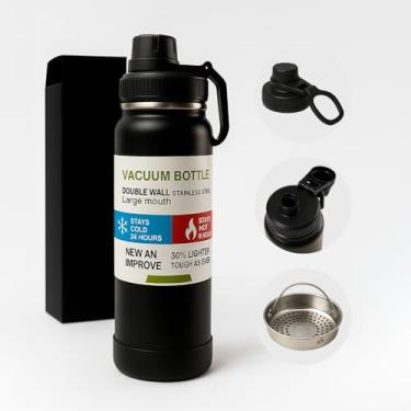 Imagem de Garrafa de Água Térmica Inox Com 800ml Squeeze Academia Esportiva Quente e Frio Escritório (Preto)
