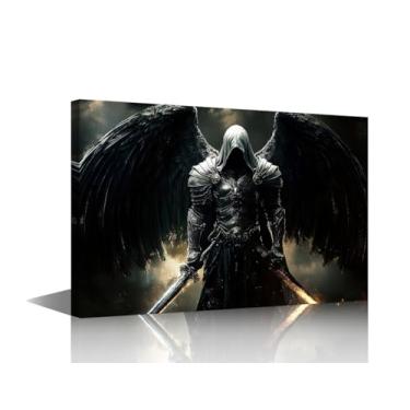 Imagem de Armored Angel Canvas Wall Art Decor Angel with Glowing Sword Walls Decor Dark Fantasy Poster Painting Decorações de arte de parede para artesanato de escritório Kit de impressão em tela emoldurada