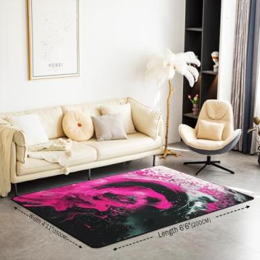 Imagem de jejeloiu Tapete rosa bebê preto 3x5 crianças abstrato geométrico tapete de sala de estar para quarto adolescentes decoração de arte moderna tapete respirável macio leve geometria decoração de quarto