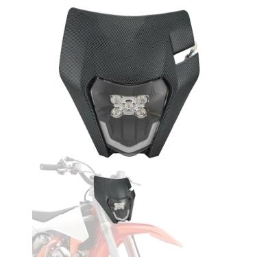 Imagem de JFG RACING Farol LED de bicicleta de sujeira, conjunto de luzes dianteiras universais de fibra de carbono imitação para Dirt Pit Bike off-road Motocross Enduro