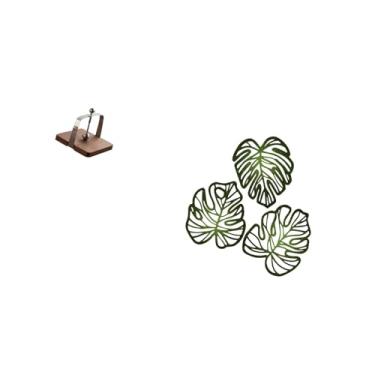 Imagem de Fenteer Porta-guardanapos de Café, Dispensador de Lenços, Organizador com Base de Madeira, Folhas de Palmeira, Decoração de Parede, Enfeite de Madeira, Suport