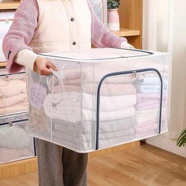 Imagem de Caixa Organizadora 24L Bolsa Dobrável Impermeável Transparente Multiuso com Zíper Proteção P/Roupas Sapatos Edredons Roupas De Cama Organizador Em Nylon Closet Guarda Roupa