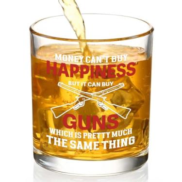 Imagem de Futtumy Copo de uísque engraçado para armas - Presentes de caça para homens amantes de armas, Money Can't Buy Happiness but It Can Buy Guns, presentes legais de aniversário de Natal para marido e pai