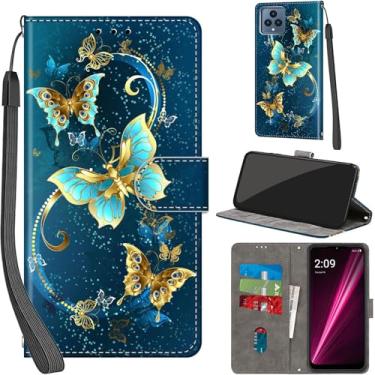 Imagem de Salanheo Capa carteira para T-Mobile Revvl 6 5G / Revvl 6X 5G, com [3 compartimentos para cartões], fecho magnético com suporte, capa protetora de couro PU à prova de choque 16.6 cm 2022, borboleta